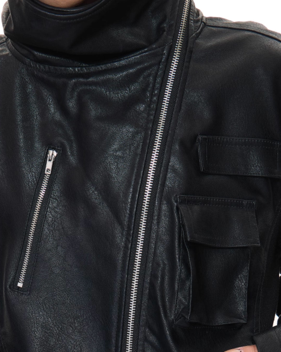 ♥ASYMMETRIC MULTI-ZIP LEATHER JACKET
