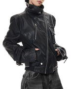 ♥ASYMMETRIC MULTI-ZIP LEATHER JACKET