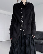 ♥ASYMMETRIC TEXTURE MIX KNIT CARDIGAN