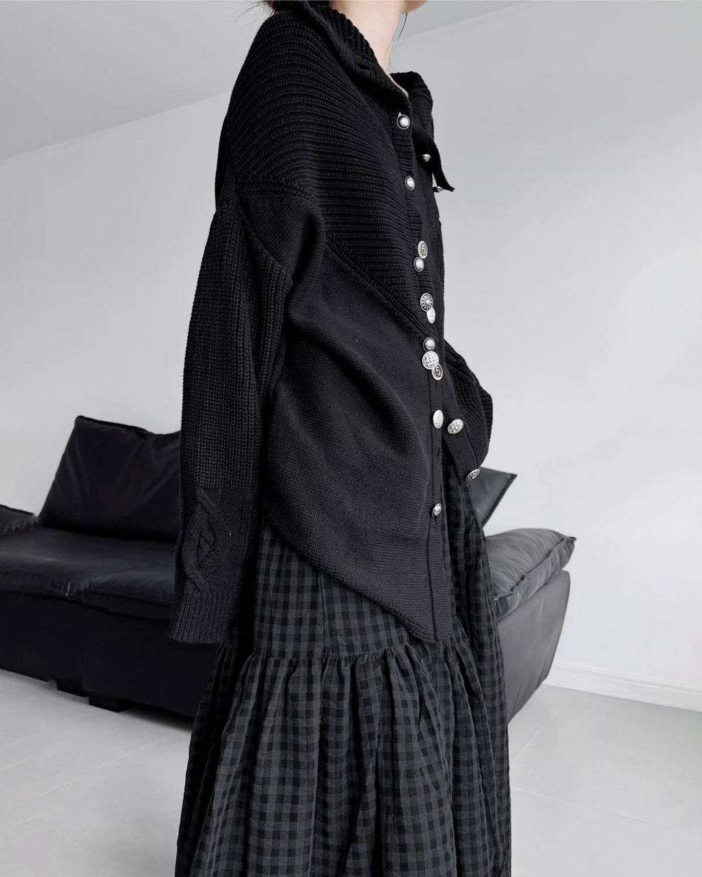 ♥ASYMMETRIC TEXTURE MIX KNIT CARDIGAN