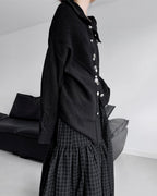 ♥ASYMMETRIC TEXTURE MIX KNIT CARDIGAN