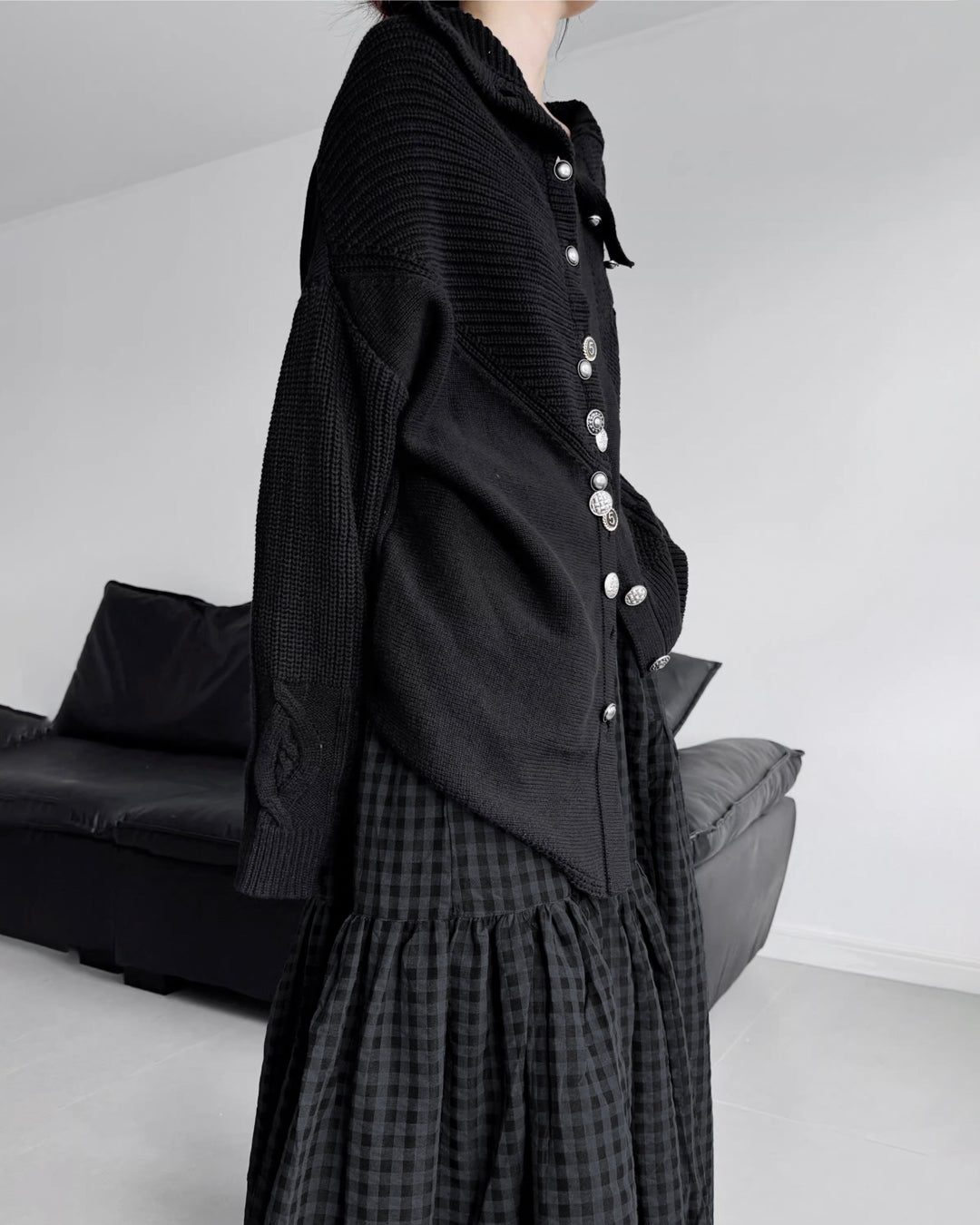 ♥ASYMMETRIC TEXTURE MIX KNIT CARDIGAN