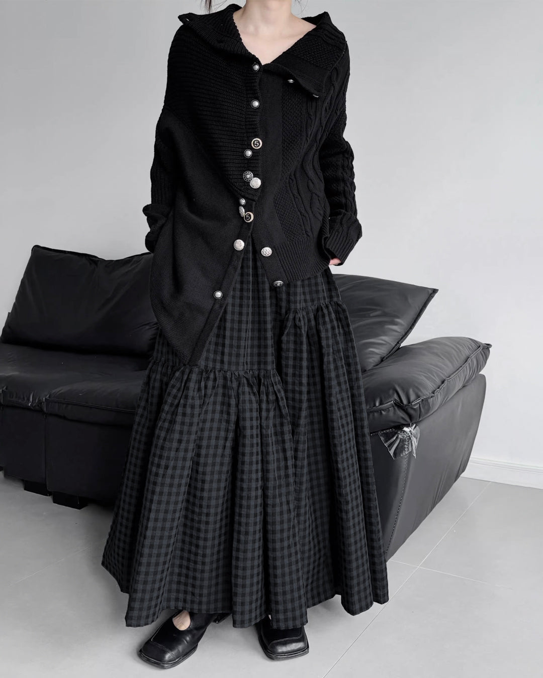 ♥ASYMMETRIC TEXTURE MIX KNIT CARDIGAN