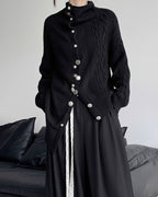 ♥ASYMMETRIC TEXTURE MIX KNIT CARDIGAN