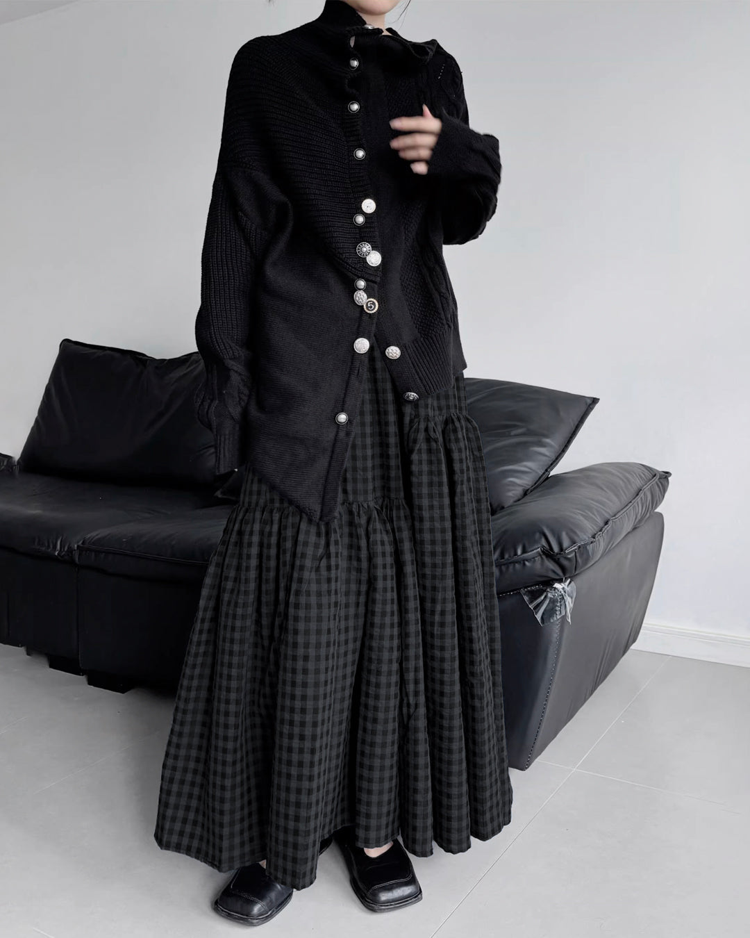 ♥ASYMMETRIC TEXTURE MIX KNIT CARDIGAN