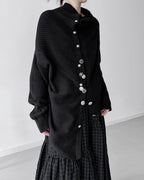 ♥ASYMMETRIC TEXTURE MIX KNIT CARDIGAN