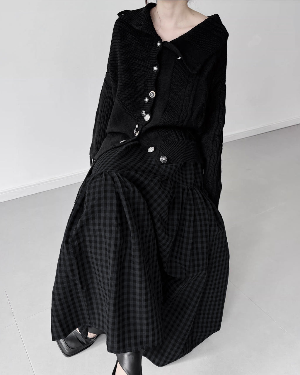 ♥ASYMMETRIC TEXTURE MIX KNIT CARDIGAN