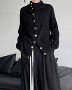 ♥ASYMMETRIC TEXTURE MIX KNIT CARDIGAN