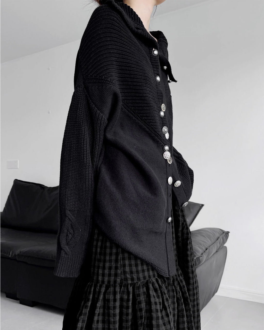 ♥ASYMMETRIC TEXTURE MIX KNIT CARDIGAN