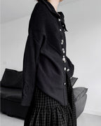 ♥ASYMMETRIC TEXTURE MIX KNIT CARDIGAN