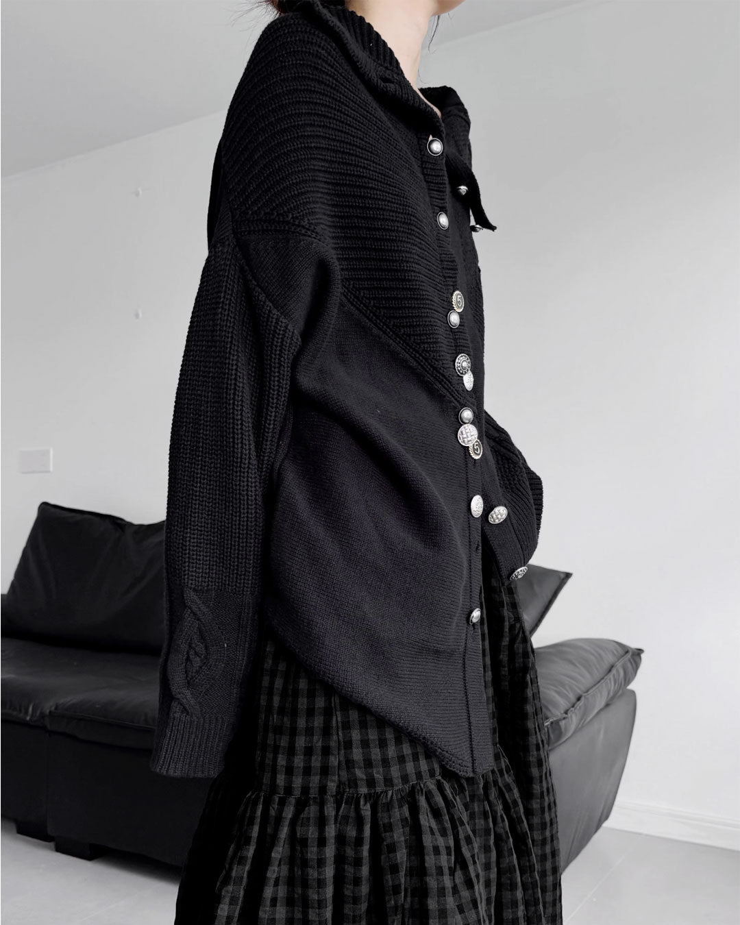 ♥ASYMMETRIC TEXTURE MIX KNIT CARDIGAN