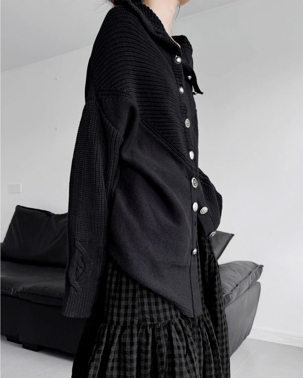 ♥ASYMMETRIC TEXTURE MIX KNIT CARDIGAN