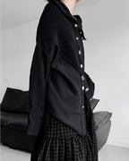 ♥ASYMMETRIC TEXTURE MIX KNIT CARDIGAN