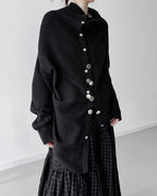 ♥ASYMMETRIC TEXTURE MIX KNIT CARDIGAN