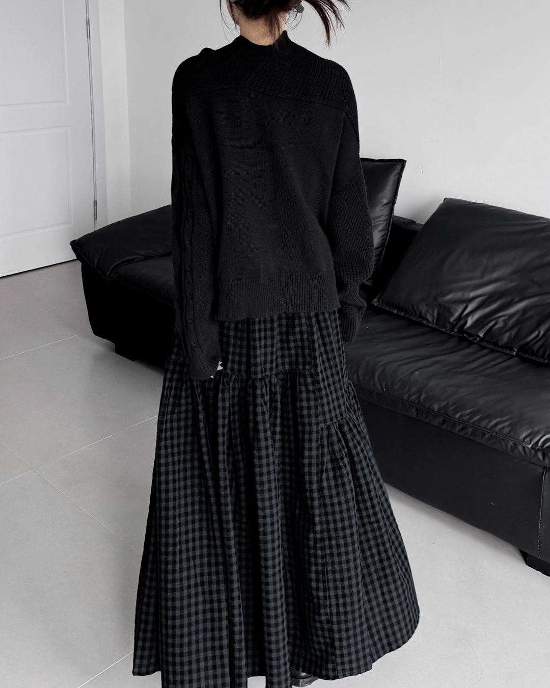 ♥ASYMMETRIC TEXTURE MIX KNIT CARDIGAN