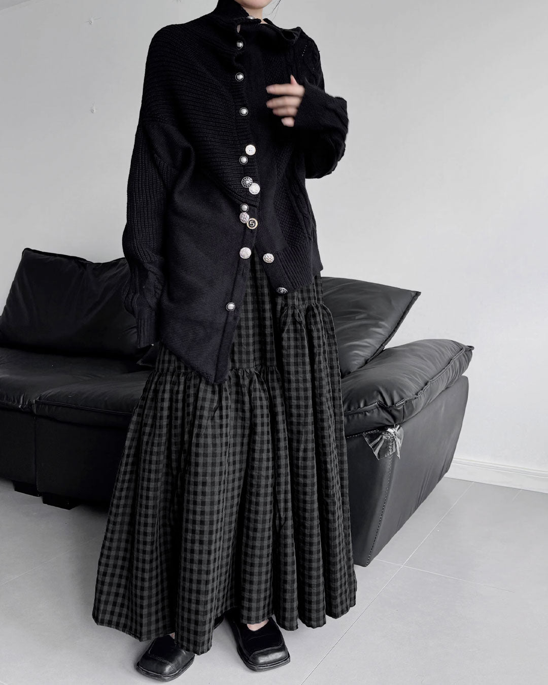 ♥ASYMMETRIC TEXTURE MIX KNIT CARDIGAN