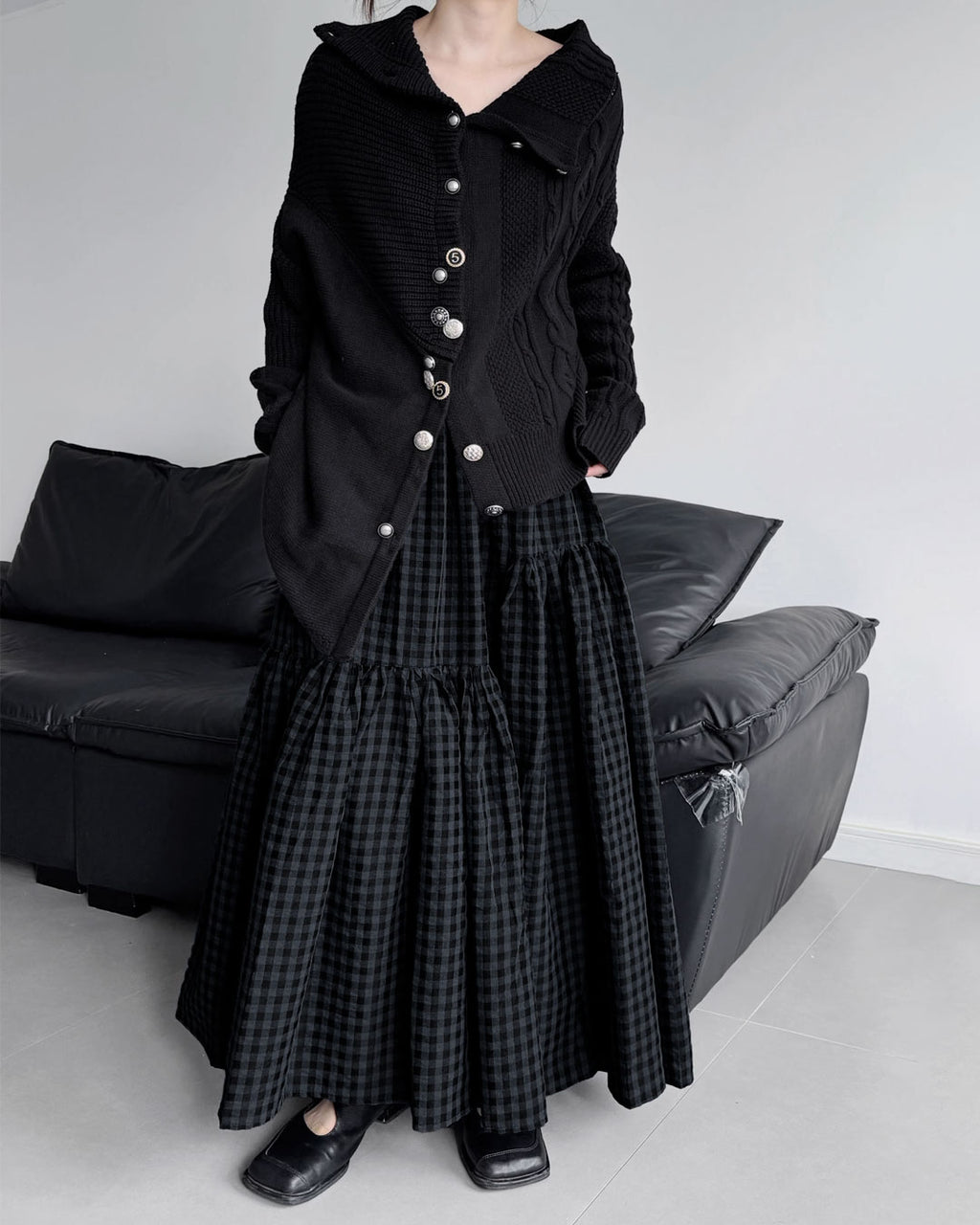 ♥ASYMMETRIC TEXTURE MIX KNIT CARDIGAN