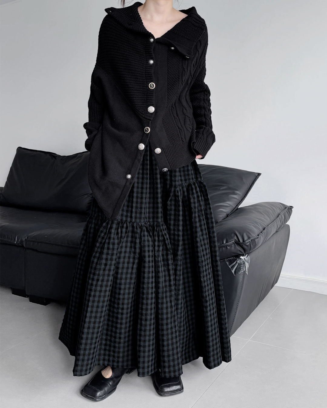 ♥ASYMMETRIC TEXTURE MIX KNIT CARDIGAN