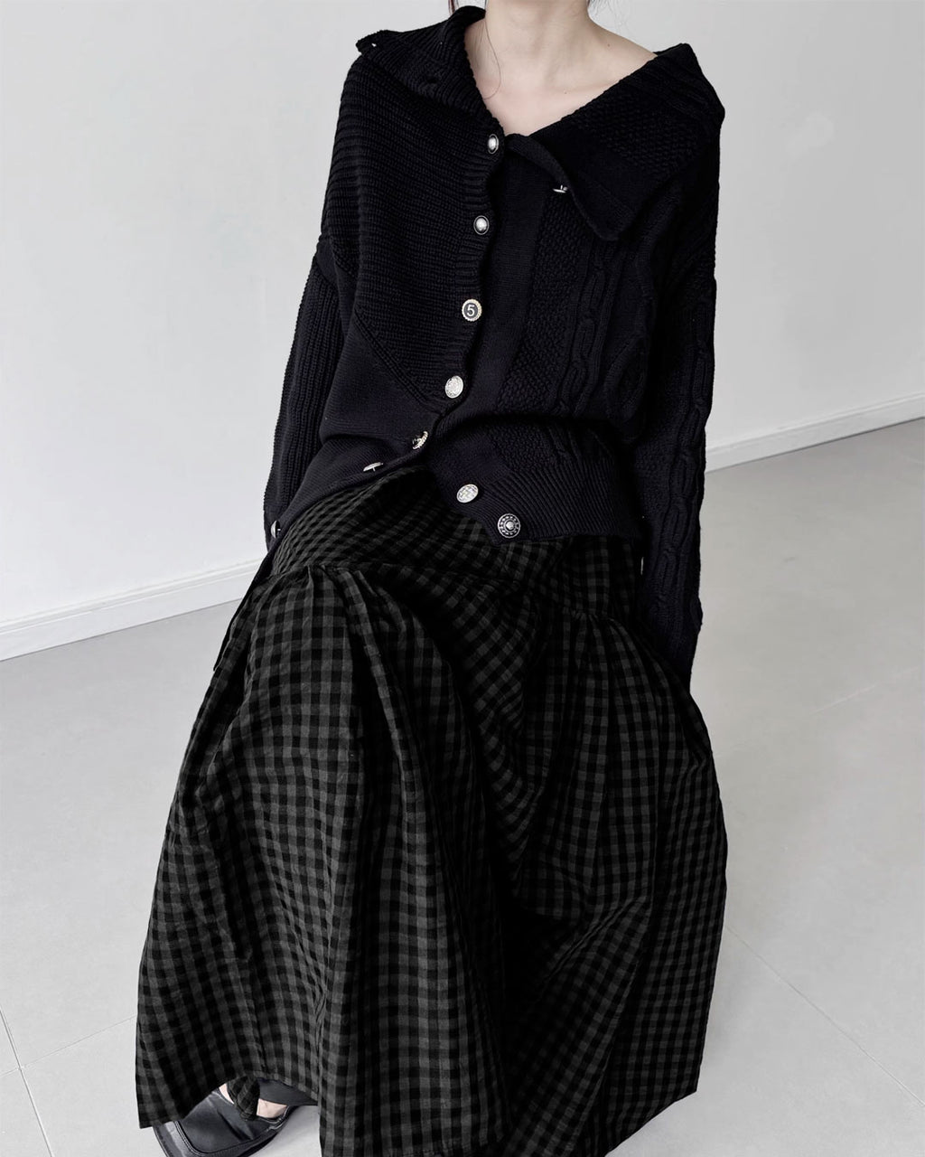 ♥ASYMMETRIC TEXTURE MIX KNIT CARDIGAN