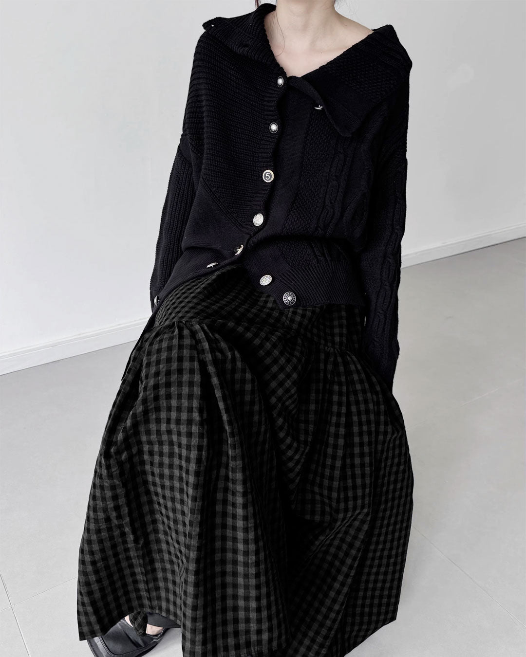 ♥ASYMMETRIC TEXTURE MIX KNIT CARDIGAN