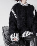 ♥GLITTER SHAGGY LINE RIB KNIT