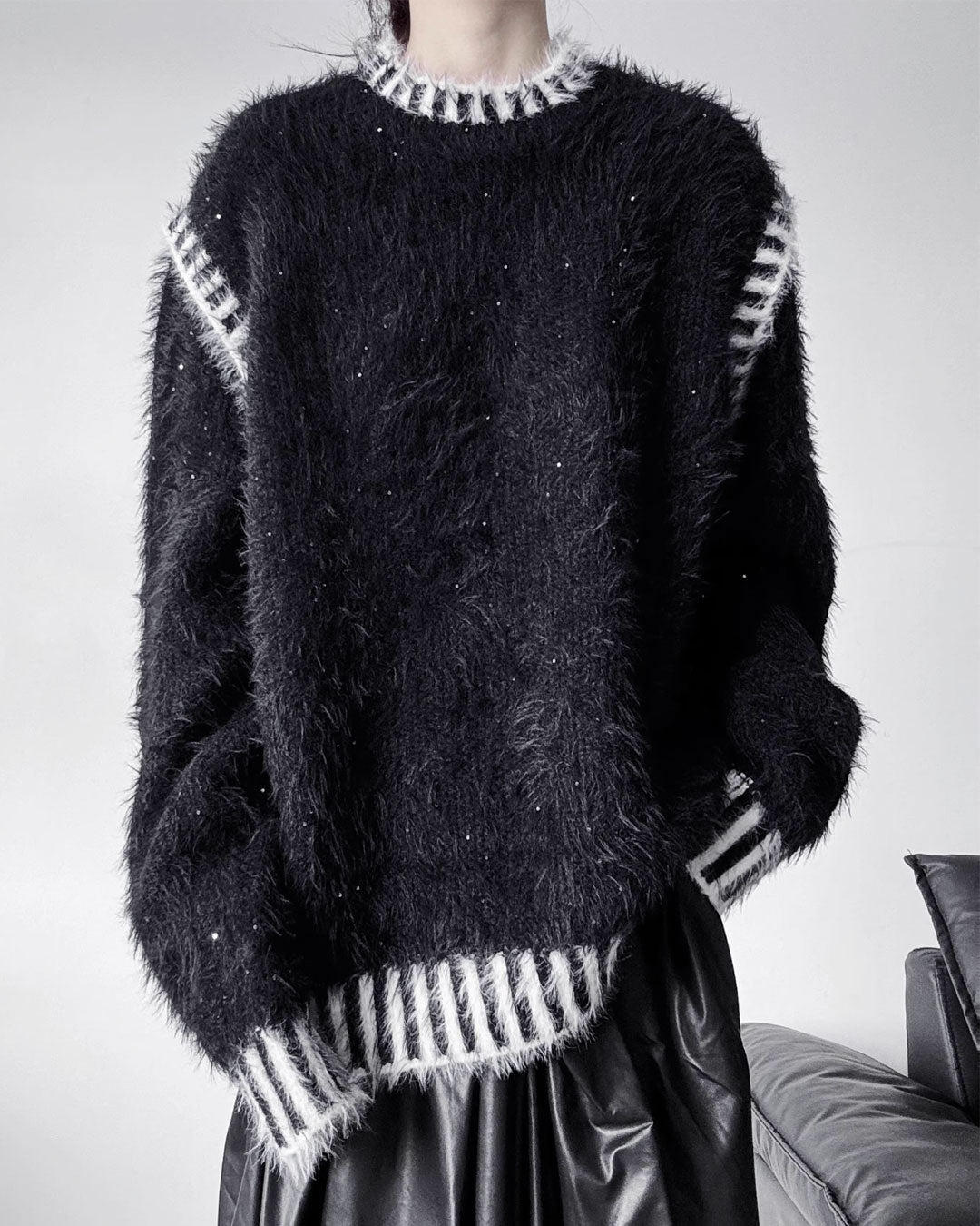 ♥GLITTER SHAGGY LINE RIB KNIT