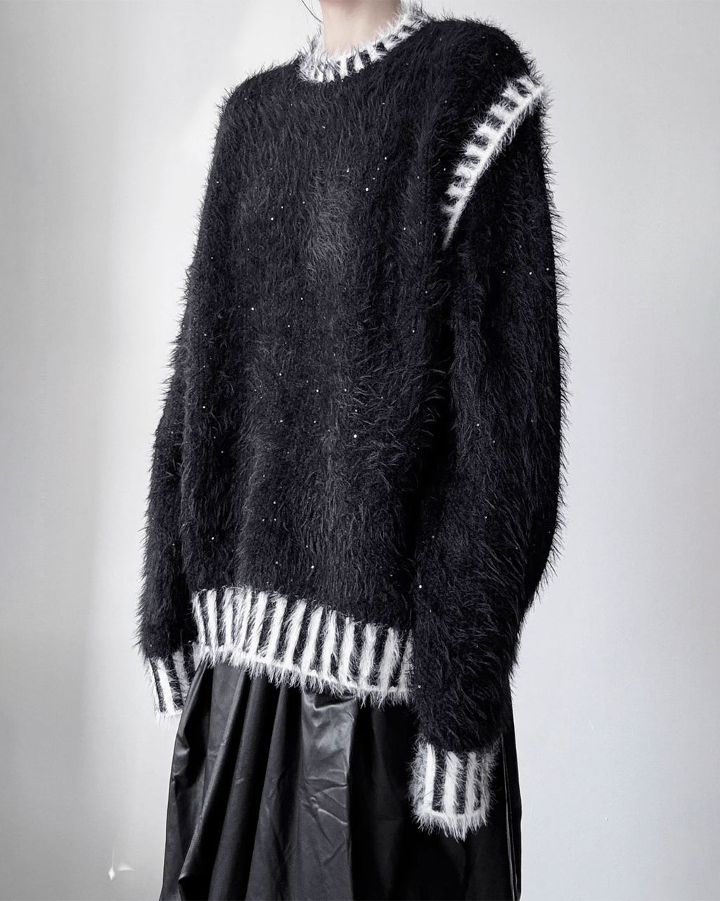 ♥GLITTER SHAGGY LINE RIB KNIT