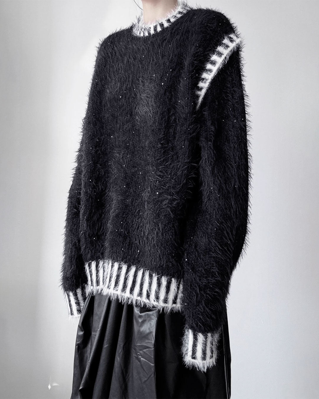 ♥GLITTER SHAGGY LINE RIB KNIT