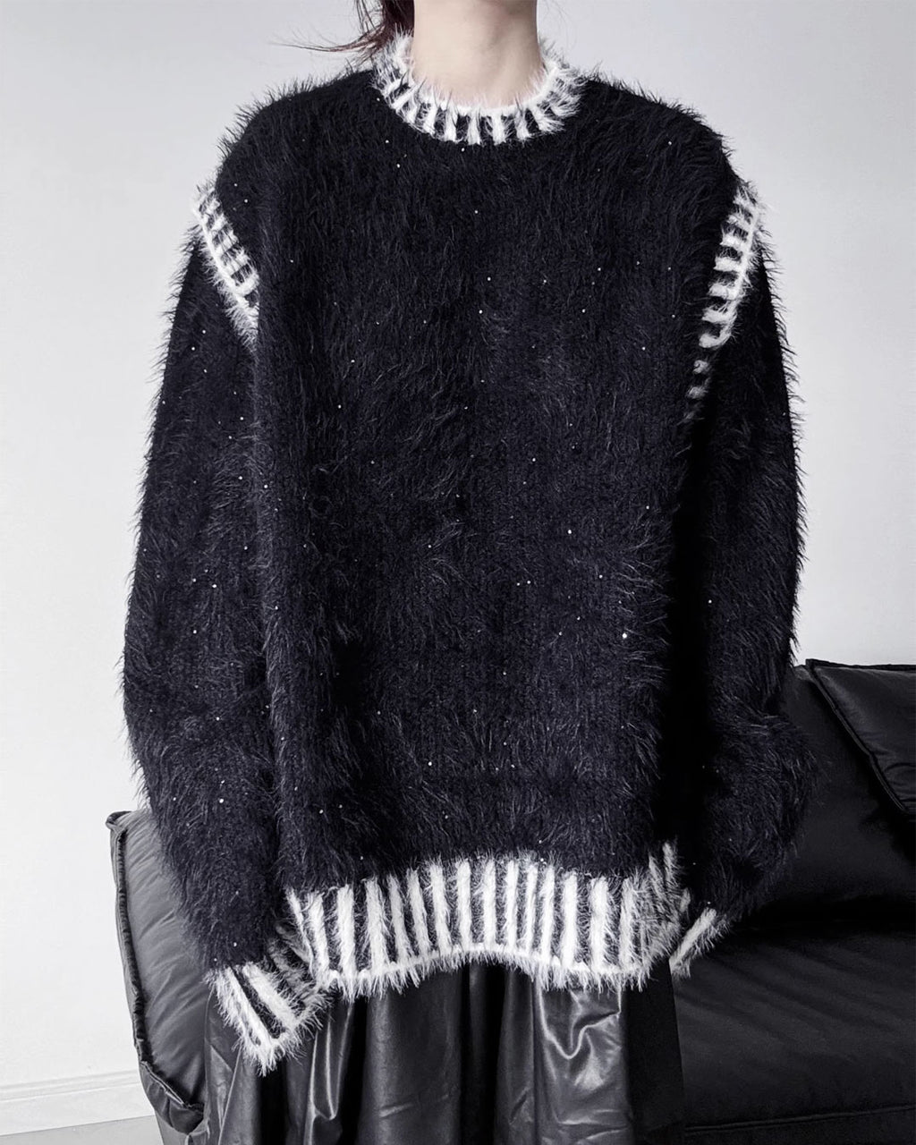 ♥GLITTER SHAGGY LINE RIB KNIT