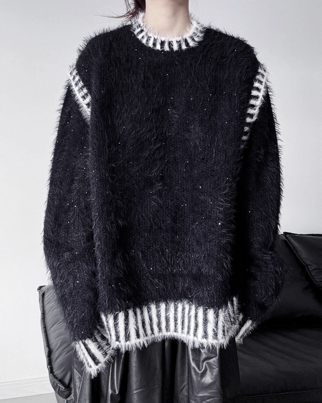 ♥GLITTER SHAGGY LINE RIB KNIT