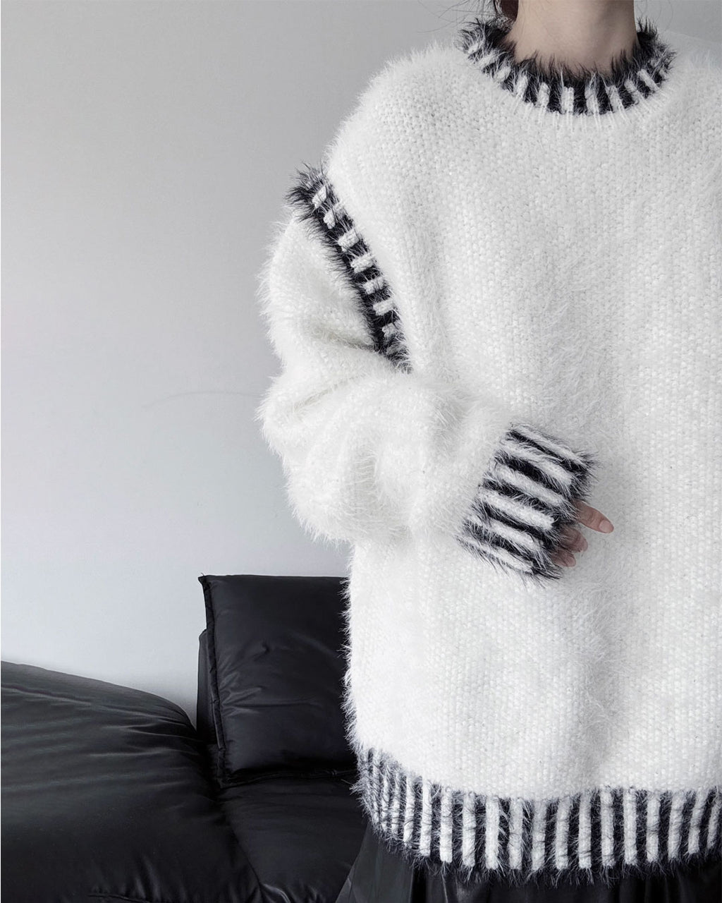 ♥GLITTER SHAGGY LINE RIB KNIT