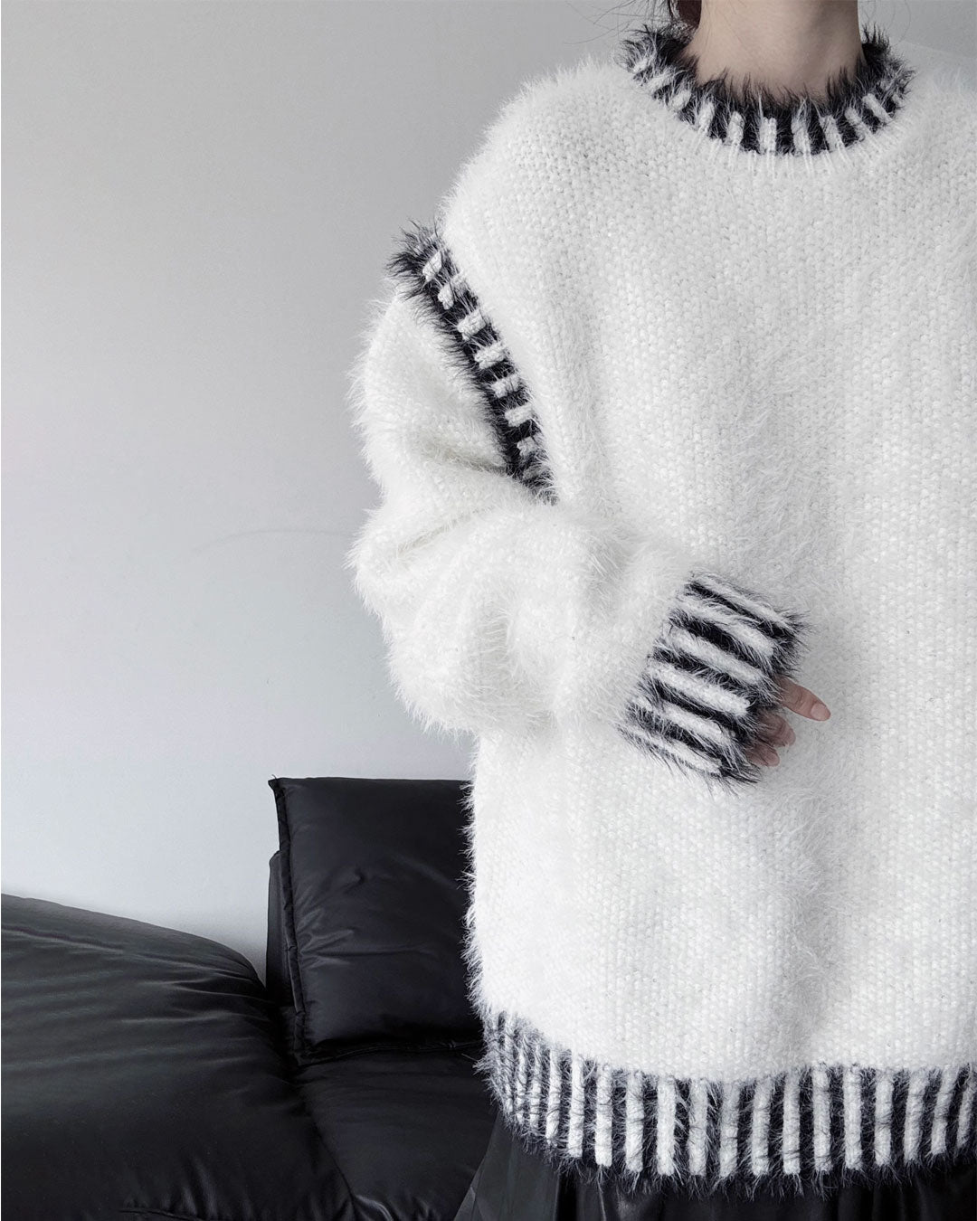 ♥GLITTER SHAGGY LINE RIB KNIT