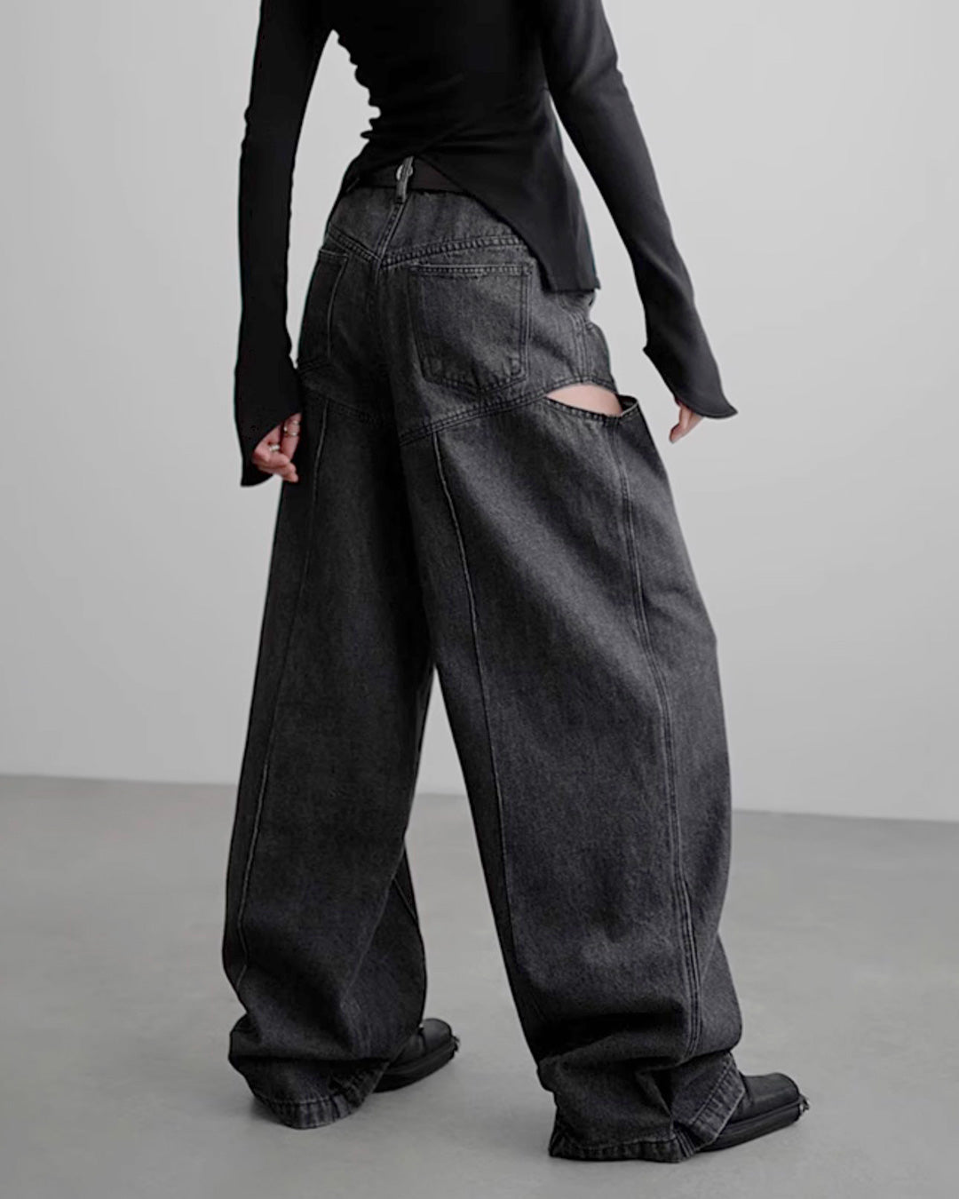 ♥SIDE SLIT WASHED BLACK DENIM