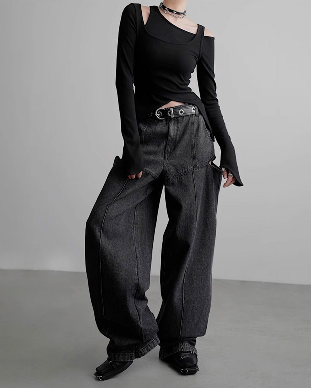 ♥SIDE SLIT WASHED BLACK DENIM