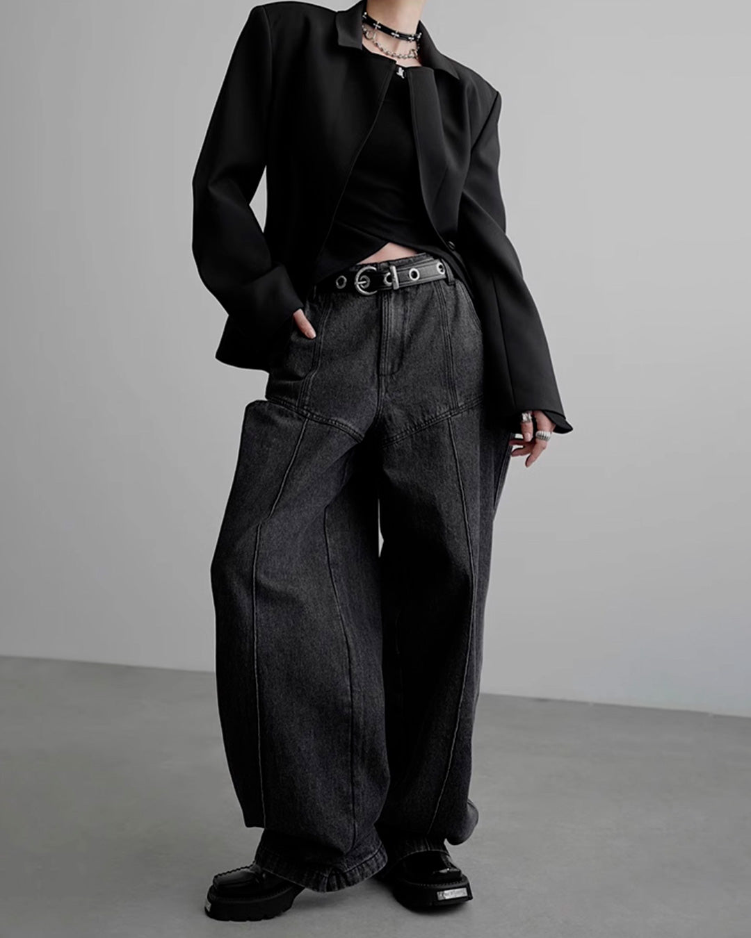 ♥SIDE SLIT WASHED BLACK DENIM