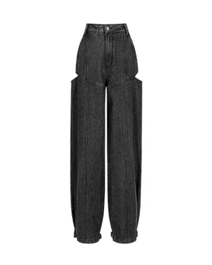 ♥SIDE SLIT WASHED BLACK DENIM