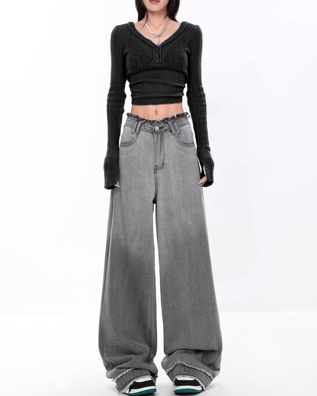 ♥URBAN FRINGE SUPER WIDE BLACK DENIM