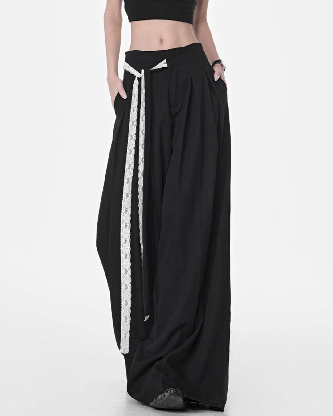 ♥LACE TIE WIDE PANTS