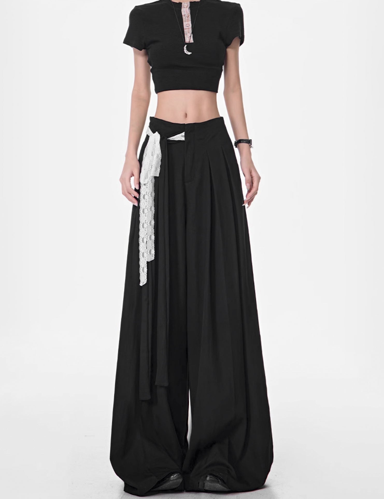 ♥LACE TIE WIDE PANTS