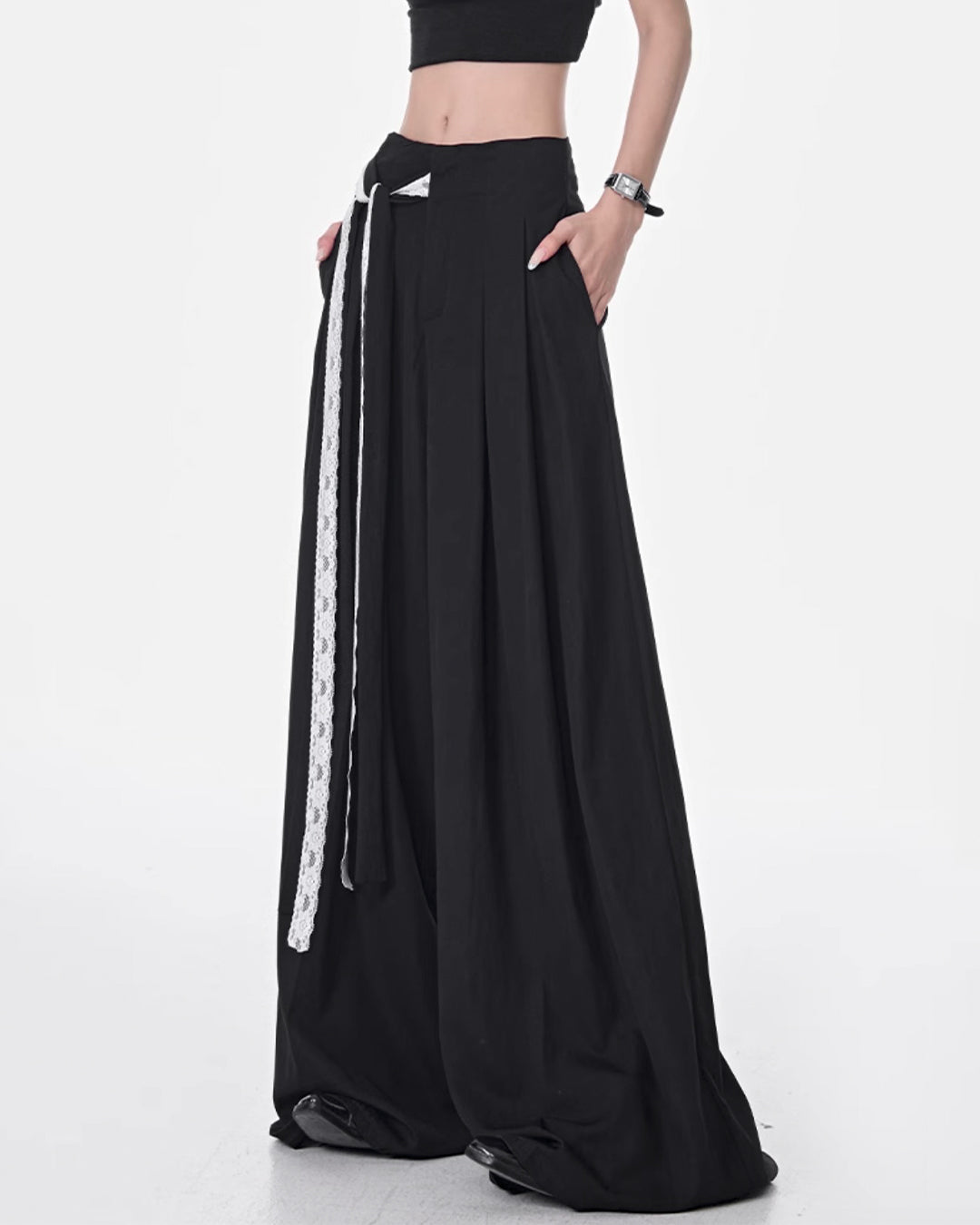 ♥LACE TIE WIDE PANTS
