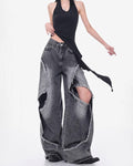 ♥CUT-OUT CURVE PANEL WIDE DENIM