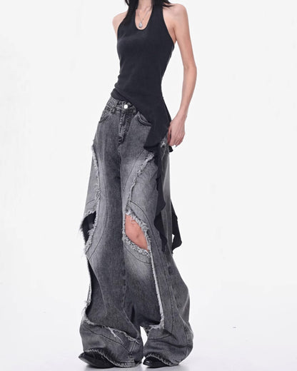 ♥CUT-OUT CURVE PANEL WIDE DENIM