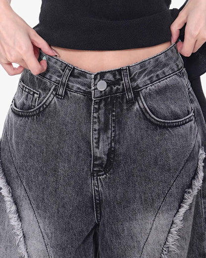 ♥CUT-OUT CURVE PANEL WIDE DENIM