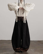 ♥CONTRAST COLLAR BARREL LEG PANTS