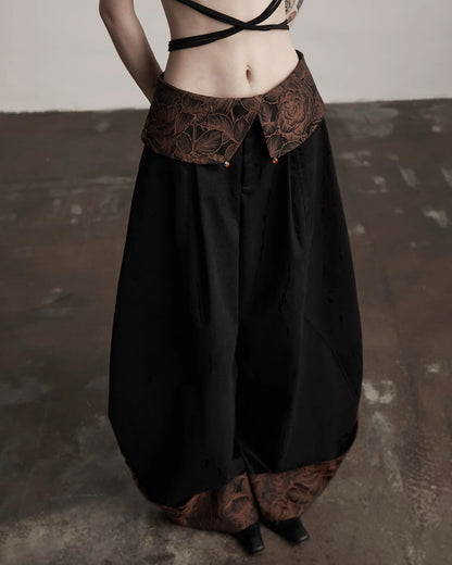 ♥CONTRAST COLLAR BARREL LEG PANTS