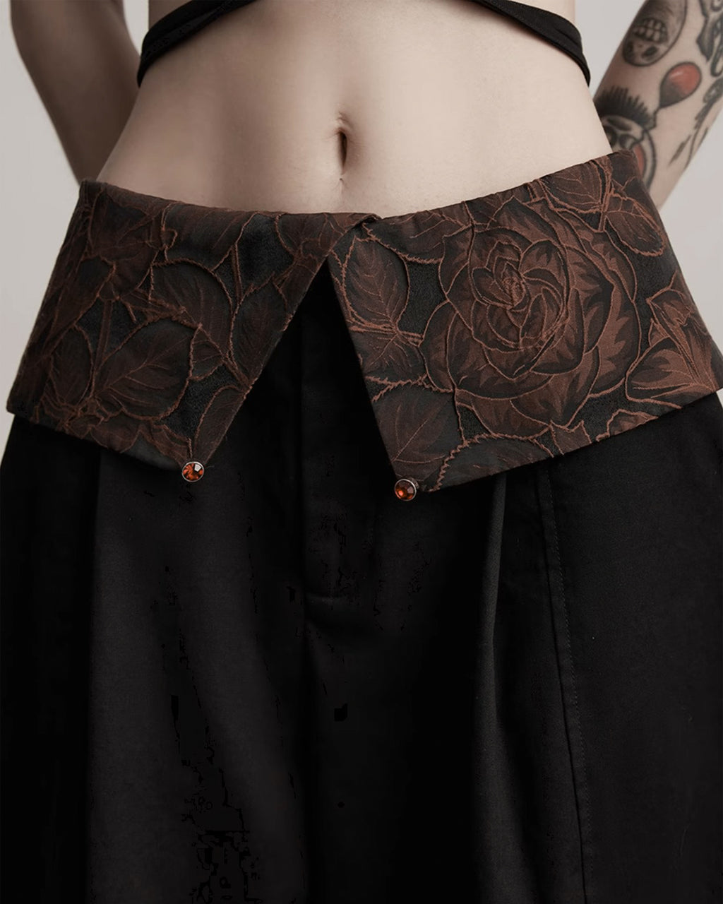 ♥CONTRAST COLLAR BARREL LEG PANTS