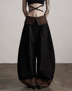 ♥CONTRAST COLLAR BARREL LEG PANTS
