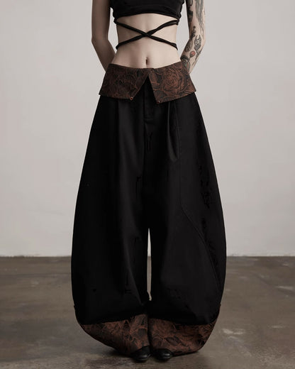 ♥CONTRAST COLLAR BARREL LEG PANTS