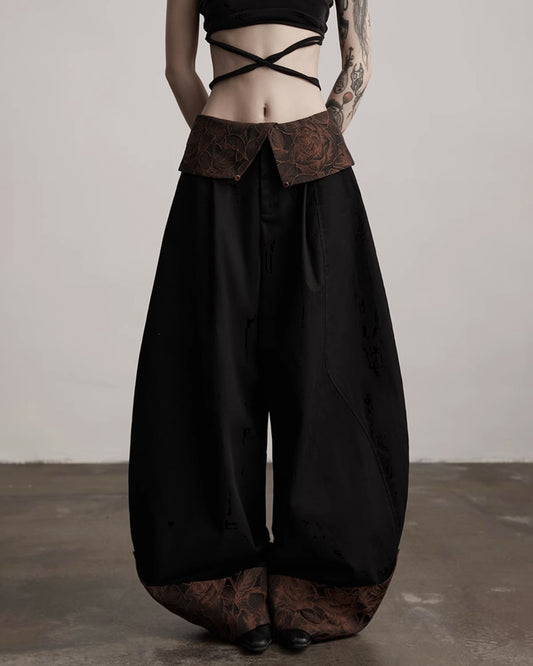 ♥CONTRAST COLLAR BARREL LEG PANTS