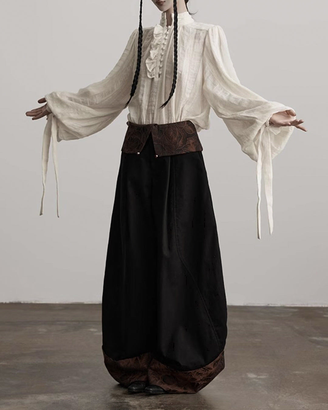 ♥CONTRAST COLLAR BARREL LEG PANTS